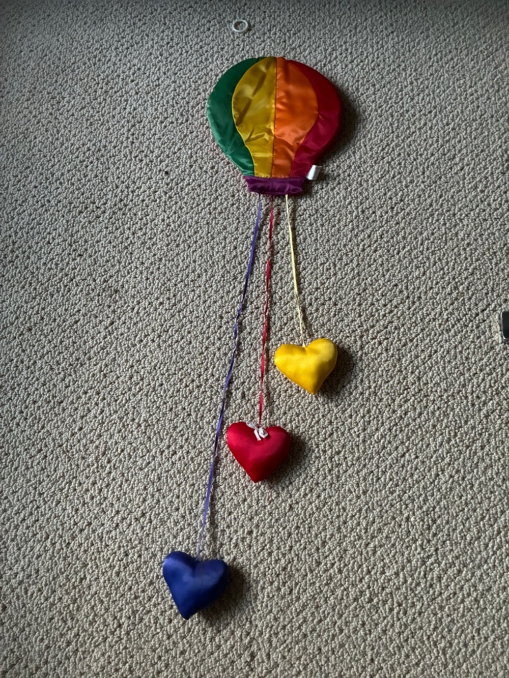 Hanging Rainbow Hot Air Balloon with Hearts Satin Fabric Wall Accent